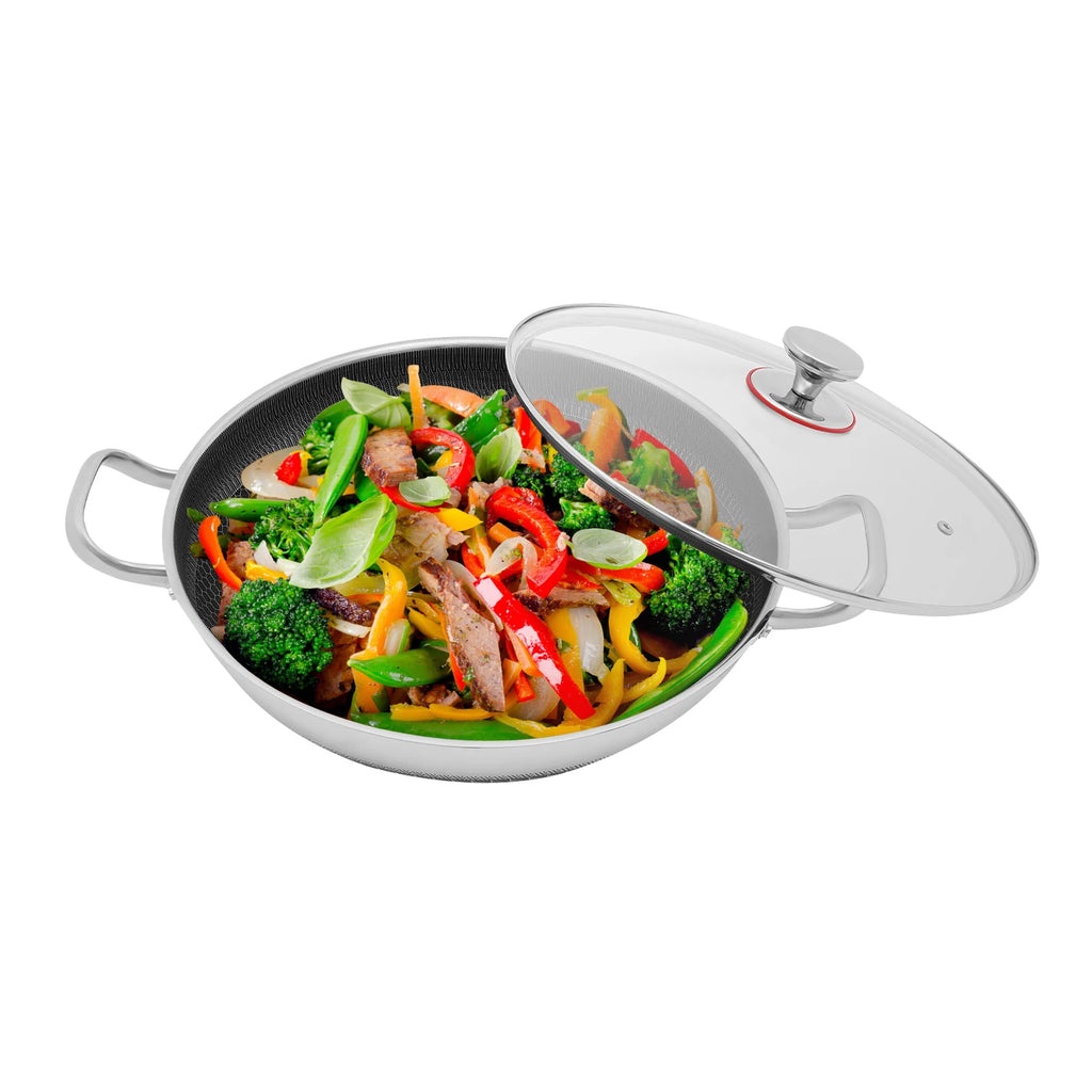 Non-stick Cookware with Lid, Stainless Steel Frying Pan, Modern Cooking Pan for Sauteing, Deep-Frying
