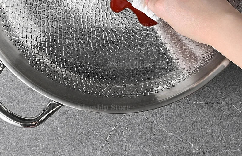 32/34cm Titanium Stainless Steel Frying Pan Non-stick Wok Home Egg Steak Skillet Induction Gas Stove Cooking Kitchen Cookware