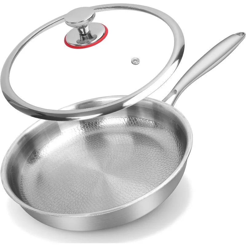 Upgraded Titanium Hammered Frying Pan with Lid  Titanium Non-stick Frying Pan Scratch-Resistant Heats Evenly For All Stovetops