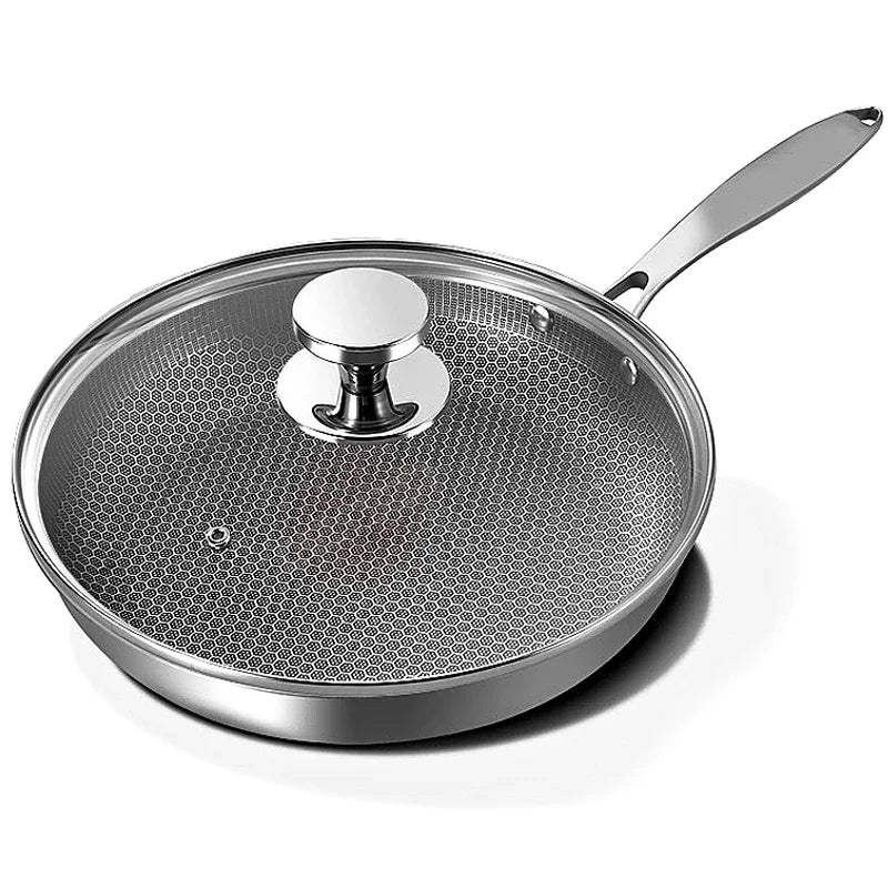 26/28cm Frying Pans with Lid,Stainless Steel Nonstick Frying Pan Honeycomb Skillet for Gas Electric Induction Ceramic Stoves