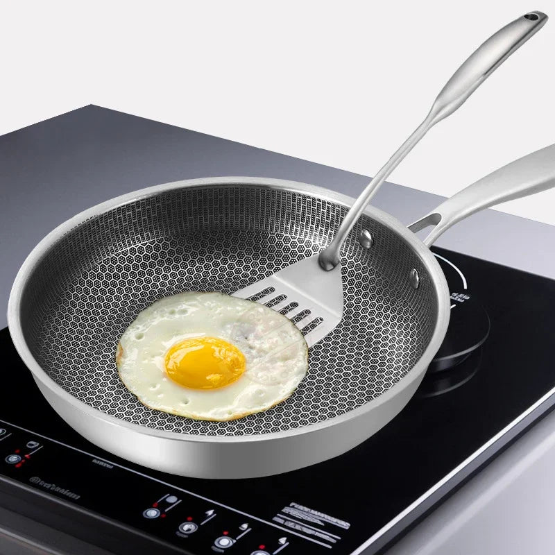 26/28cm Frying Pans with Lid,Stainless Steel Nonstick Frying Pan Honeycomb Skillet for Gas Electric Induction Ceramic Stoves