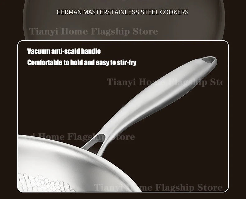 32/34cm Titanium Stainless Steel Frying Pan Non-stick Wok Home Egg Steak Skillet Induction Gas Stove Cooking Kitchen Cookware