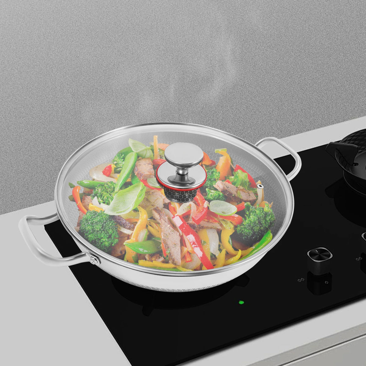 Non-stick Cookware with Lid, Stainless Steel Frying Pan, Modern Cooking Pan for Sauteing, Deep-Frying