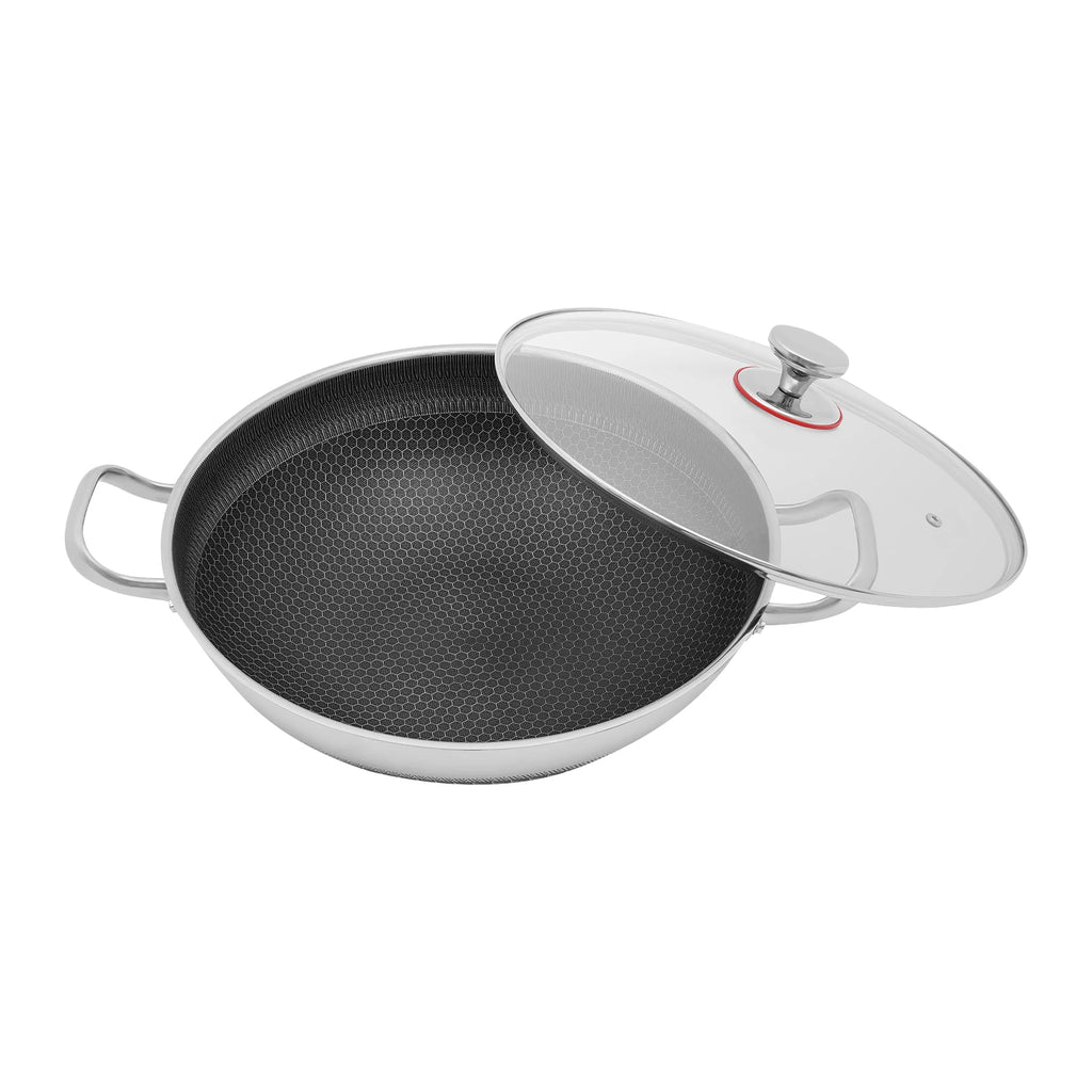 Non-stick Cookware with Lid, Stainless Steel Frying Pan, Modern Cooking Pan for Sauteing, Deep-Frying