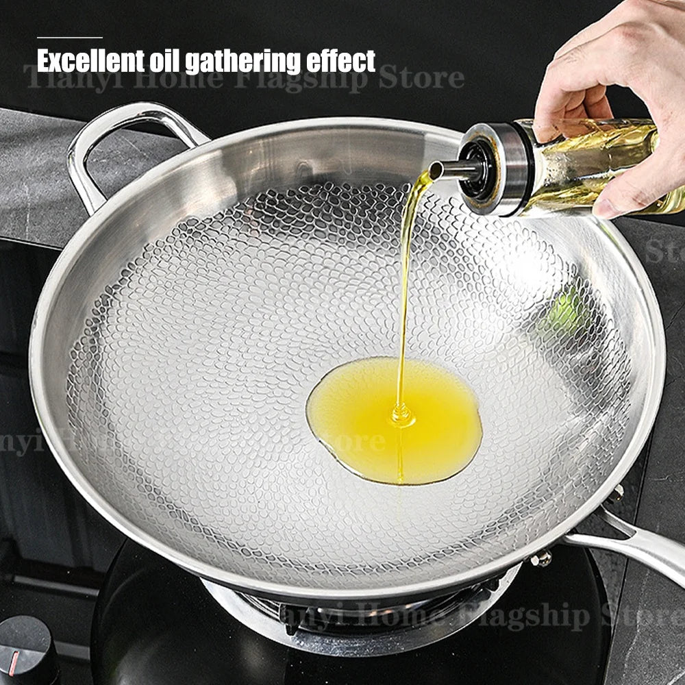 32/34cm Titanium Stainless Steel Frying Pan Non-stick Wok Home Egg Steak Skillet Induction Gas Stove Cooking Kitchen Cookware