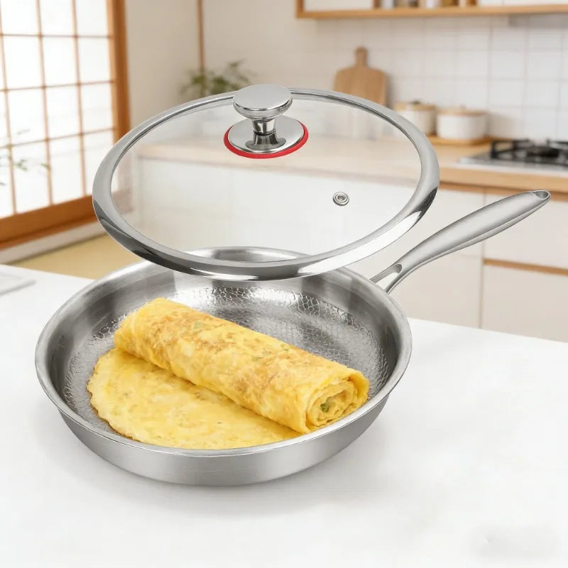 Upgraded Titanium Hammered Frying Pan with Lid  Titanium Non-stick Frying Pan Scratch-Resistant Heats Evenly For All Stovetops