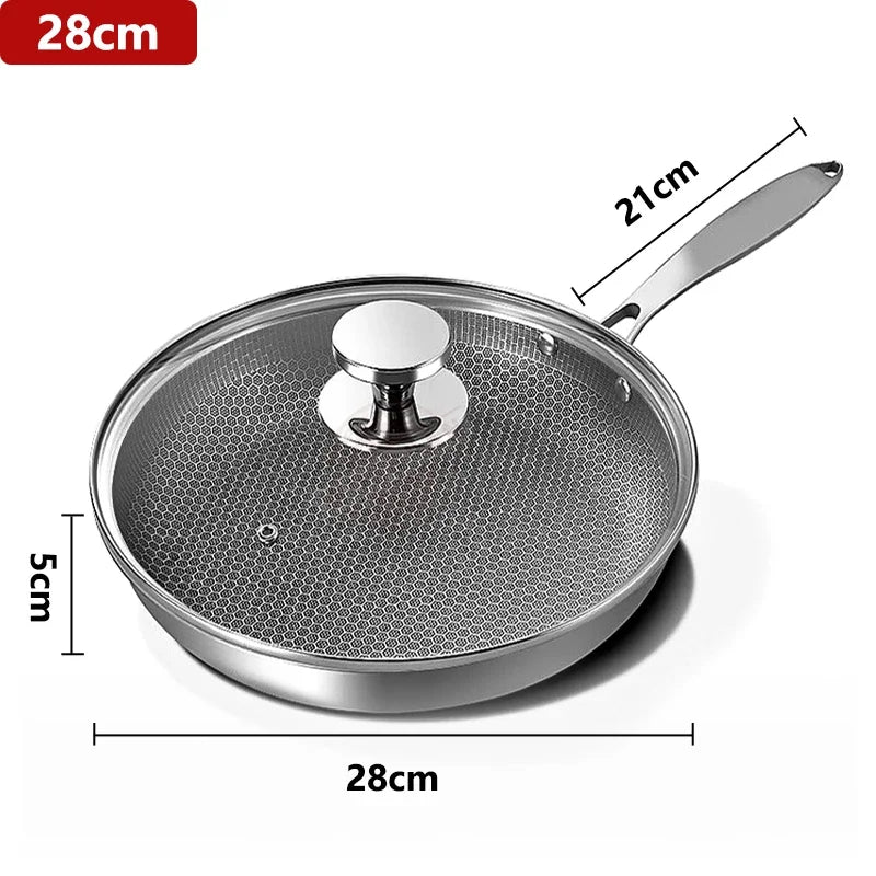 26/28cm Frying Pans with Lid,Stainless Steel Nonstick Frying Pan Honeycomb Skillet for Gas Electric Induction Ceramic Stoves