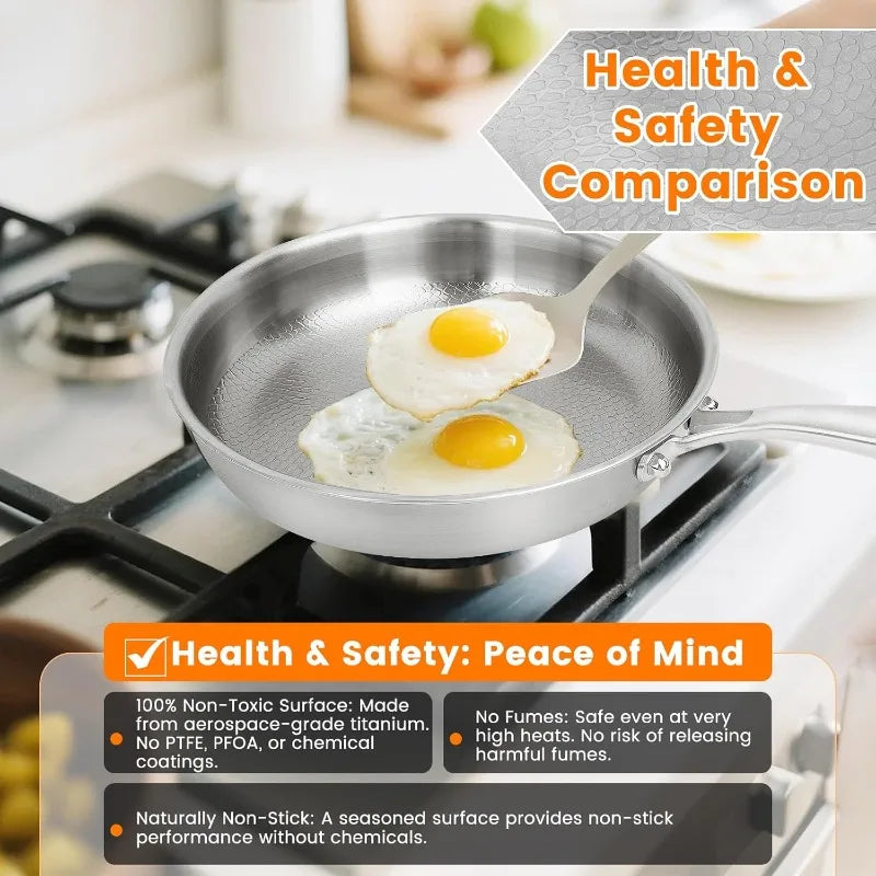 Upgraded Titanium Hammered Frying Pan with Lid  Titanium Non-stick Frying Pan Scratch-Resistant Heats Evenly For All Stovetops