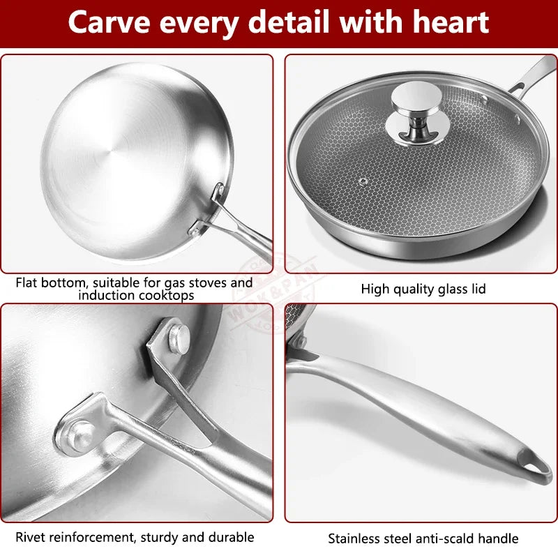 26/28cm Frying Pans with Lid,Stainless Steel Nonstick Frying Pan Honeycomb Skillet for Gas Electric Induction Ceramic Stoves