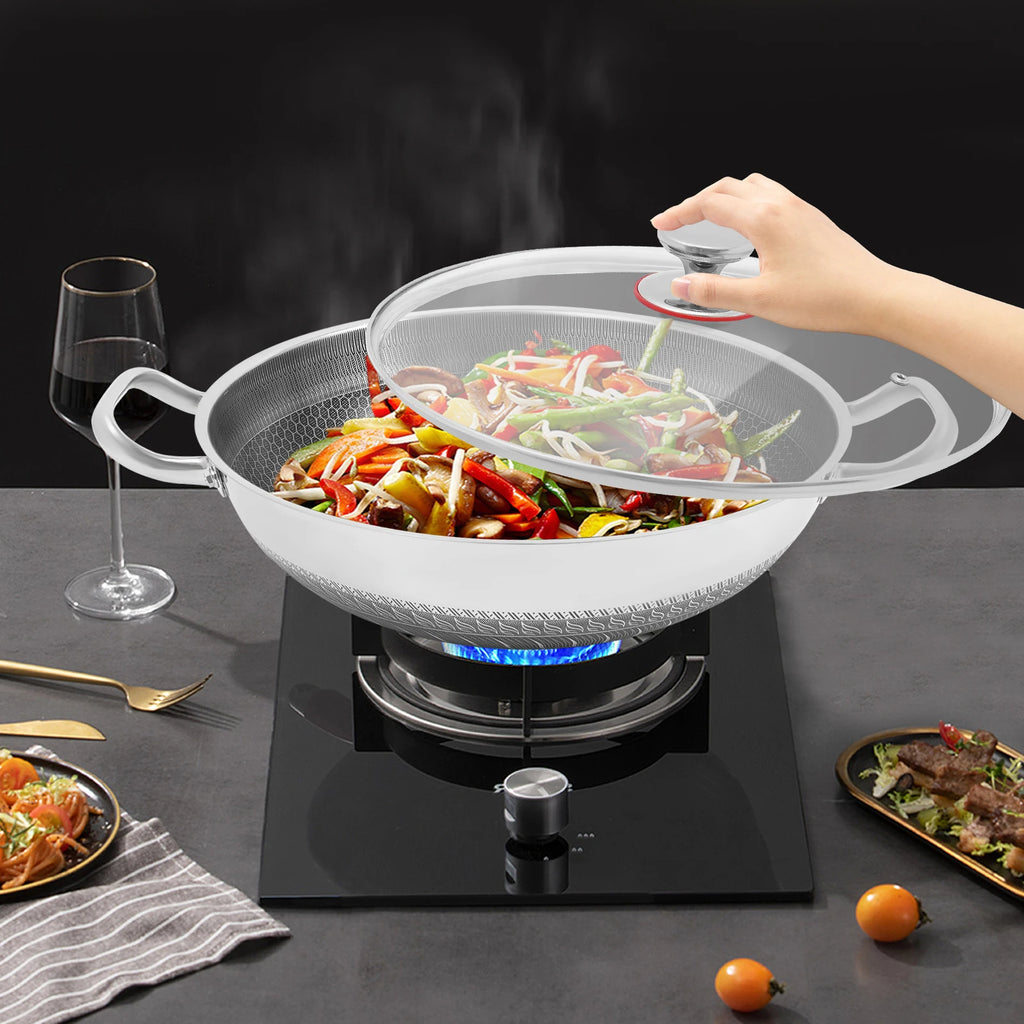 Non-stick Cookware with Lid, Stainless Steel Frying Pan, Modern Cooking Pan for Sauteing, Deep-Frying