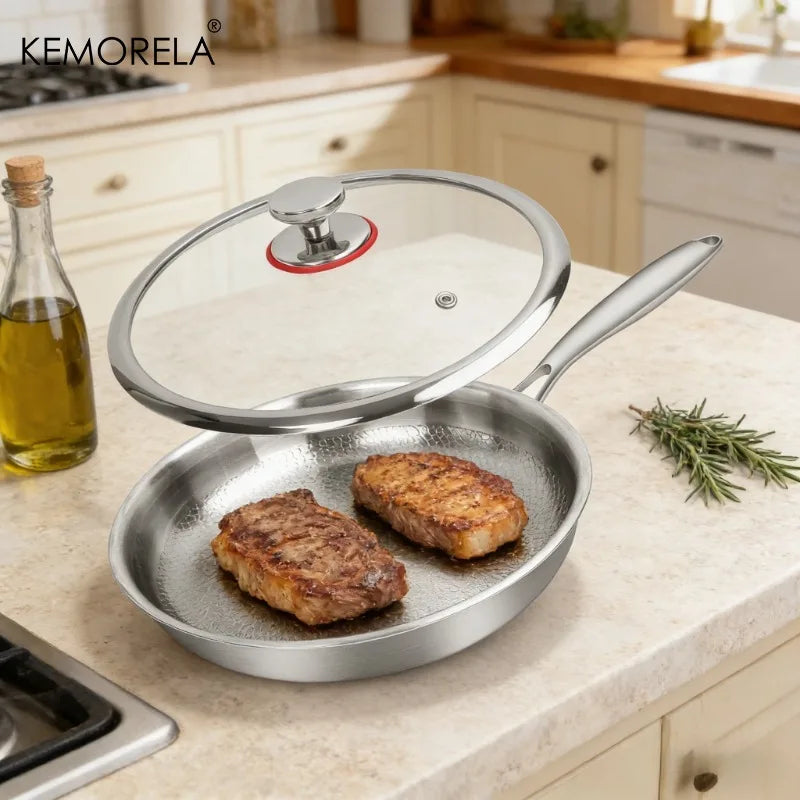 Upgraded Titanium Hammered Frying Pan with Lid  Titanium Non-stick Frying Pan Scratch-Resistant Heats Evenly For All Stovetops