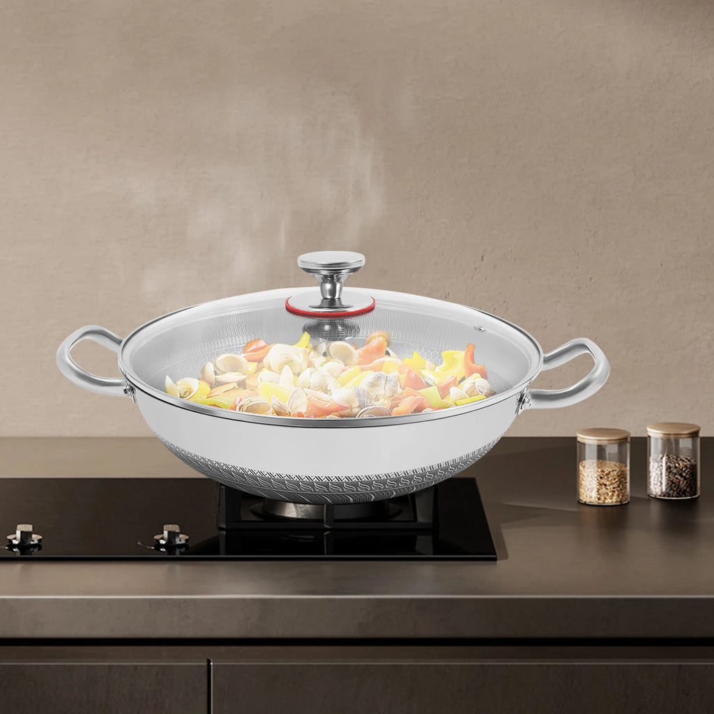 Non-stick Cookware with Lid, Stainless Steel Frying Pan, Modern Cooking Pan for Sauteing, Deep-Frying