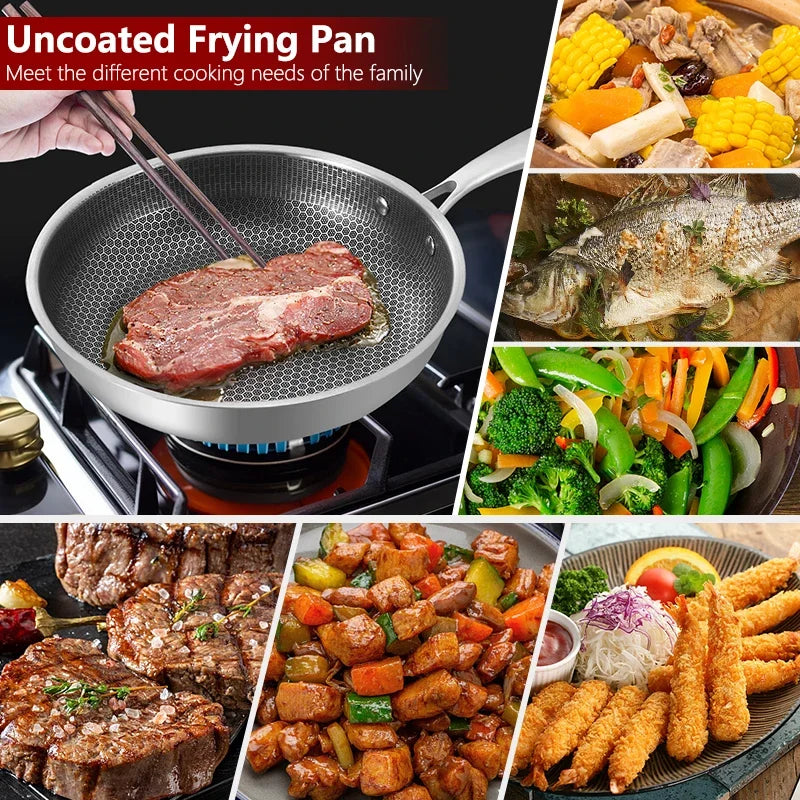 26/28cm Frying Pans with Lid,Stainless Steel Nonstick Frying Pan Honeycomb Skillet for Gas Electric Induction Ceramic Stoves
